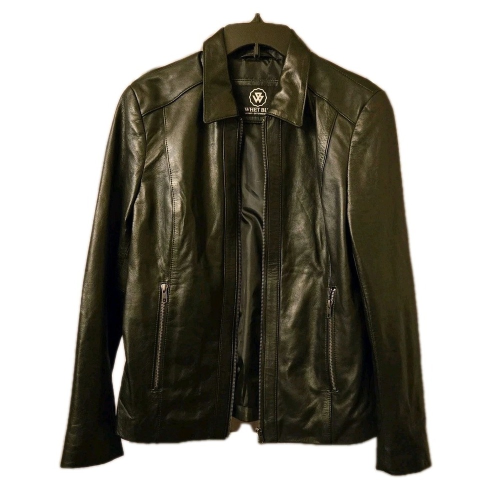 Whet Blu Women's Large Patricia Black Leather Jacket WBL1091 Zippered Cuffs